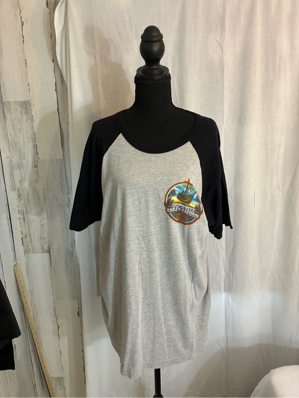 Harley-Davidson Black & Gray Raglan Short Sleeve Tee with Chest Patch